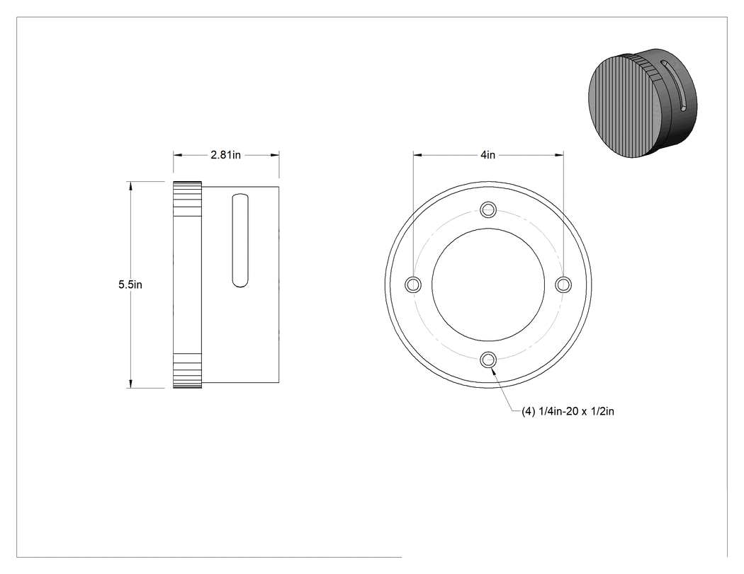 Teknik Çizim - Manyetik İş Parçası Tutucu Mandren, Standart Manyetik Kutup Aralığı, 5-1/2" Çap x 3" Toplam Yükseklik