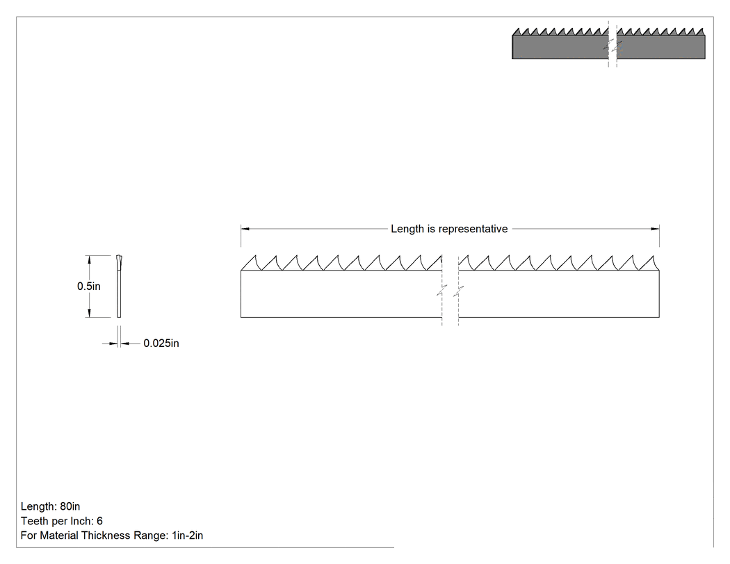 Teknik Çizim - Sert Ahşapta Kavisli Kesimler için Şerit Testere Bıçağı, 1/2" Genişlik x 0.025" Kalınlık, 80" Uzunluk