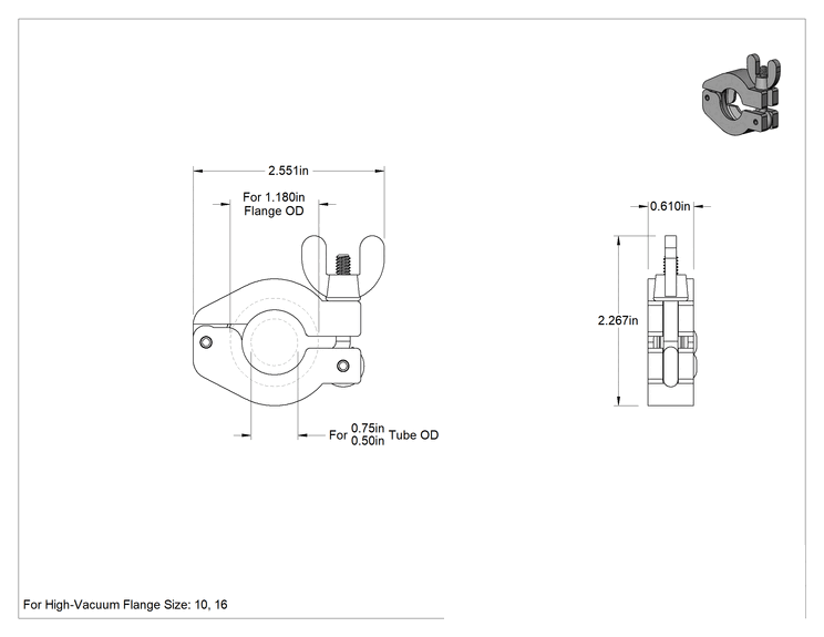 Teknik Çizim - 1/2" ve 3/4" Dış Çaplı Boru için Kelebek Somun Kelepçesi Hızlı Kelepçeli Yüksek Vakum Bağlantı Parçası
