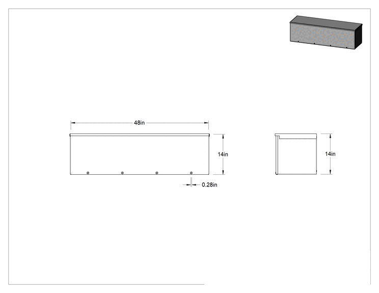 Teknik Çizim - Hava Koşullarına Dayanıklı Kapalı Oluklu Kablo Kanalı, 14 inç Genişlik x 14 inç Derinlik, 4 Fit Uzunluk