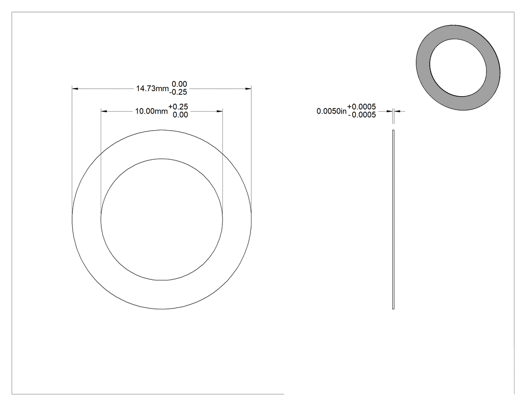 Teknik Çizim - 1074-1095 Yaylı Çelik Şimler, 10 mm Çaplı Vida Omzunu Kısaltmak için, 0.005" Kalınlık