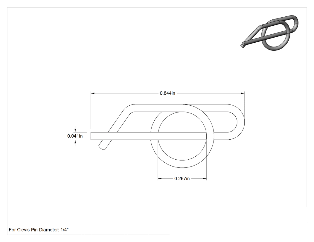 Teknik Çizim - Çinko Kaplı Yay Çeliği Çatal Pimi, Sarmal, 1/4" Çatal Pim Çapı için, 7/8" Uzunluk