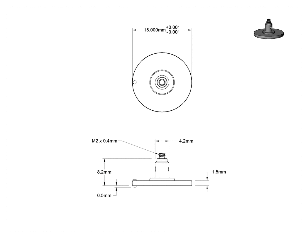 Teknik Çizim - Renishaw Prob İğnesi, Disk, M2 x 0.4mm, 18 mm Uç Çapı, Renishaw A-5000-7809