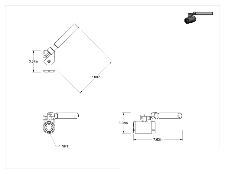 Teknik Çizim - Açma/Kapama Vanası, Yaylı Kapatma Kolu Tutamağı ile Bronz Gövde, 1 NPT Dişi