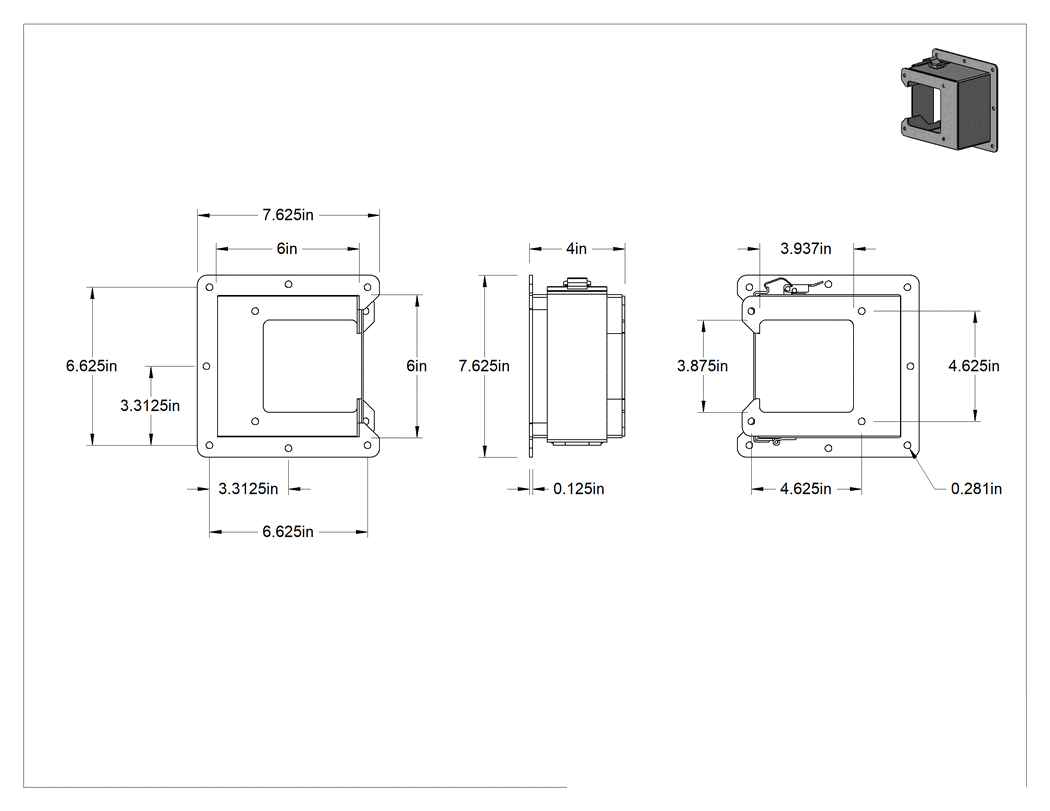 Teknik Çizim - 6 inç Genişlik x 6 inç Derinlik - 4 inç Genişlik x 4 inç Derinlik Toza Dayanıklı Kablo Kanalı için Redüktör