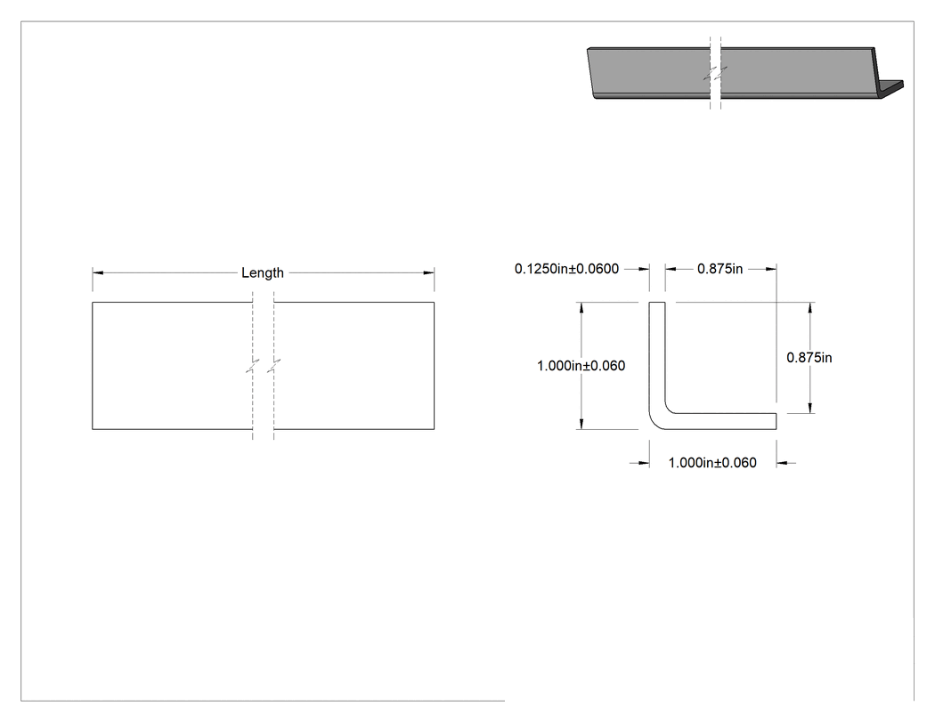 Teknik Çizim - Kaygan UHMW Polietilen 90 Derece Açı, 1/8" Duvar Kalınlığı, 1" Dış Yükseklik