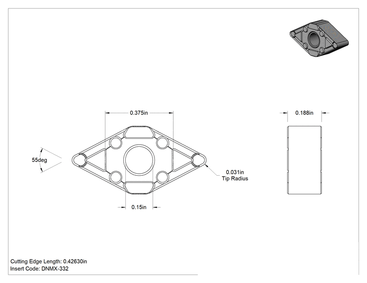 Teknik Çizim - Paslanmaz Çelik için Karbür Uç, Yarı Kesikli Kesme için, Dnmx-332, Son İşlem