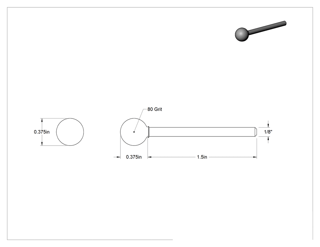 Teknik Çizim - Metaller için Yüksek Performanslı Taşlama Ucu, 1/8" Şaft Çapı, 3/8" Çap x 3/8" Uzunluğunda Baş, Bilye