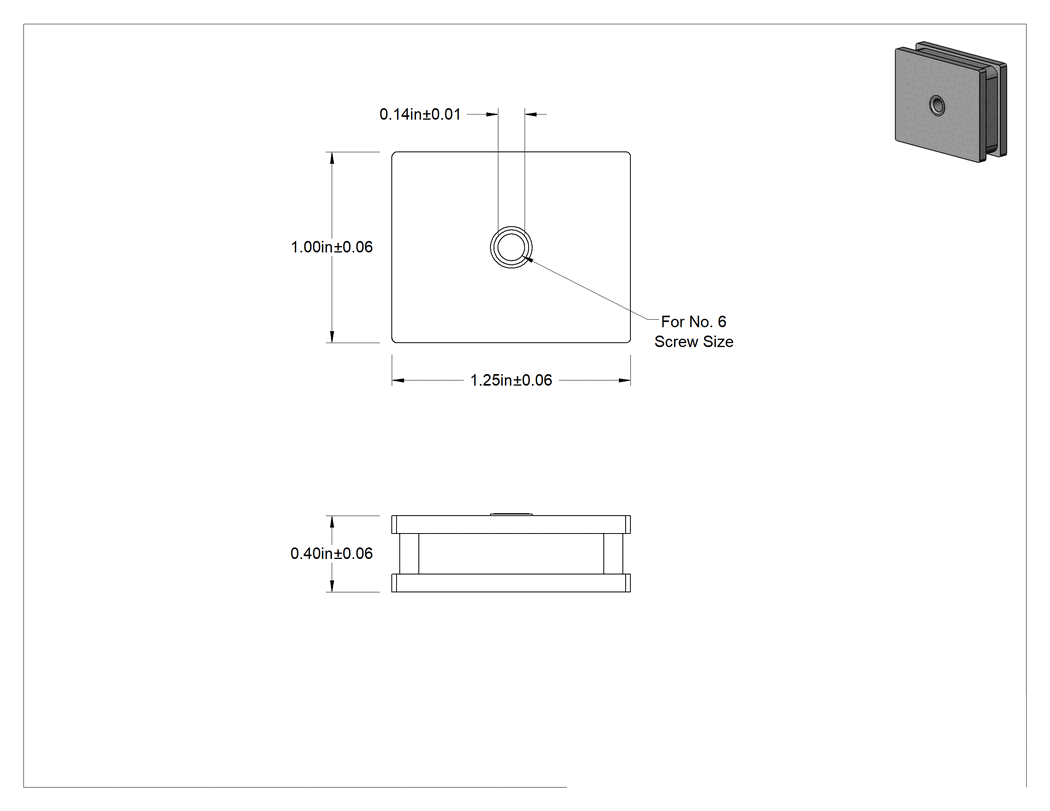Teknik Çizim - Kapalı Seramik Mıknatıs, Dişsiz delikli, Çinko Kaplı Çelik Kasa, 0.4" x 1" x 1-1/4"
