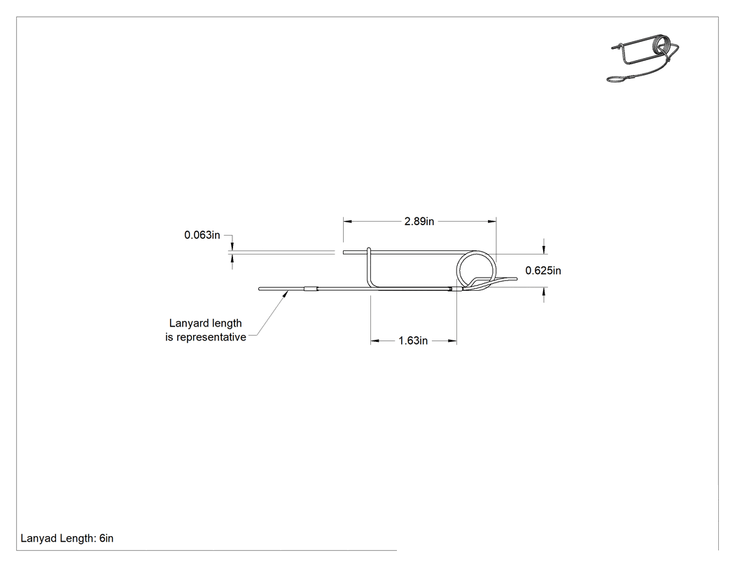 Teknik Çizim - Uzun Ömürlü Tel Çıtçıtlı Kopilya, İpli, 18-8 Paslanmaz Çelik, 1/16" Tel Çapı, 1-5/8" Kullanılabilir Uzunluk