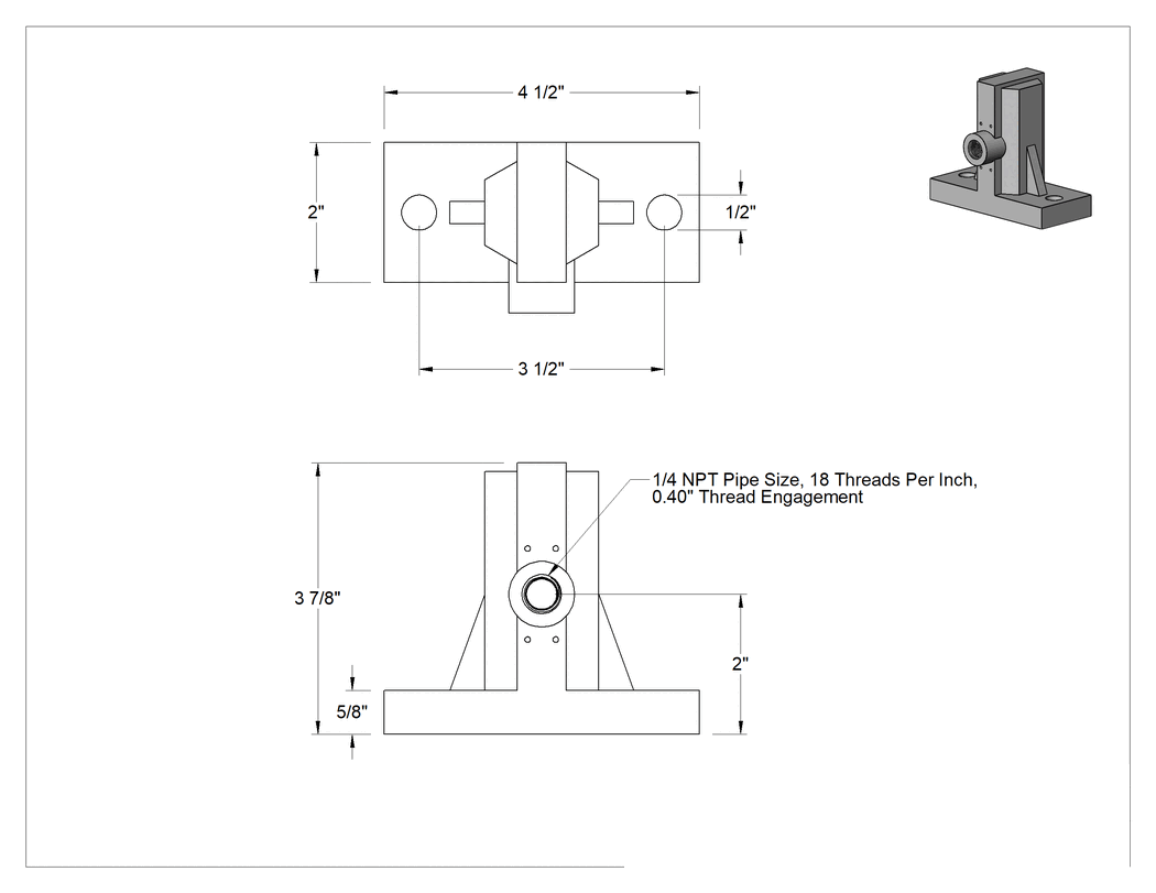Teknik Çizim - Islak Malzemeler için Pnömatik Vibratör, Yan Girişli Taban Montajı, 120 lbs. Kuvvet @ 80 PSI