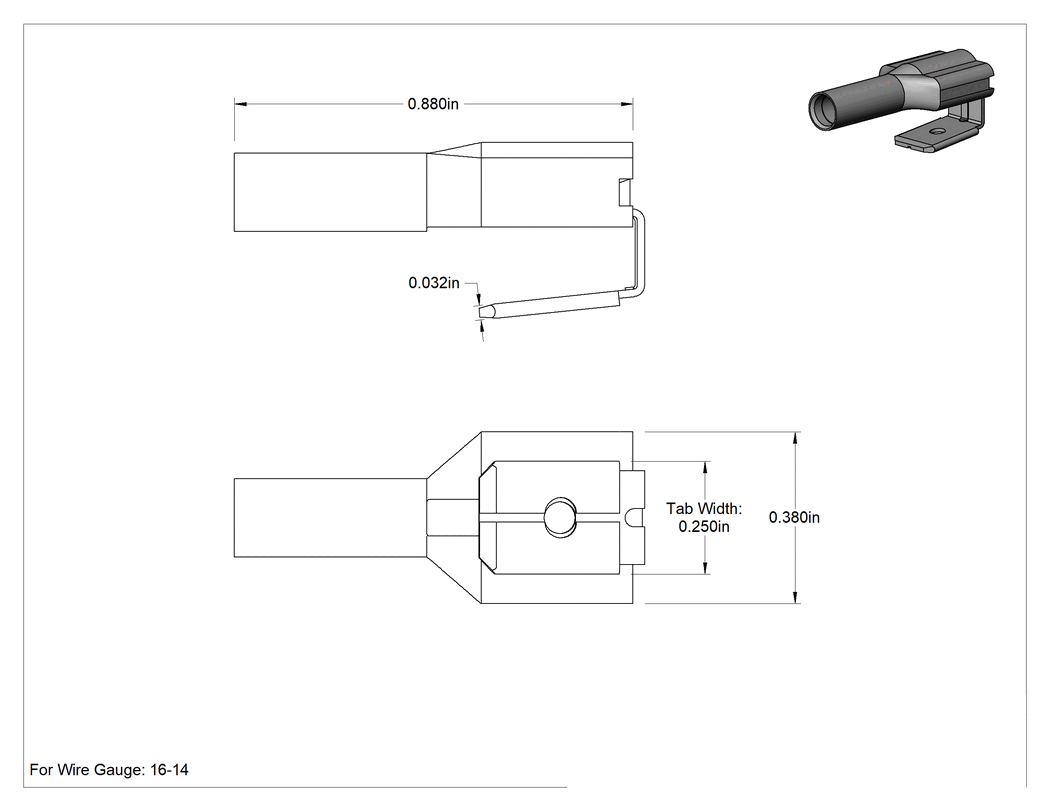 Teknik Çizim - Piggyback Faston Terminaller, Tamamen Yalıtımlı Naylon, 16-14 AWG için