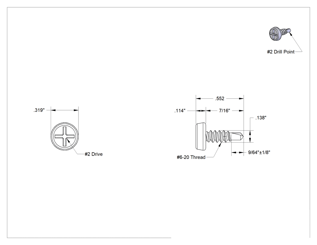 Teknik Çizim - Metal Çerçeve Vidaları, Delme için, Siyah Fosfatlı Çelik, Numara 6 Boyut, 7/16" Uzunluk