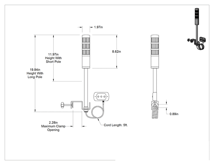 Teknik Çizim - Basma Düğmeli Sinyal Kulesi, İki Uçlu Fişli, 100V AC-240V AC