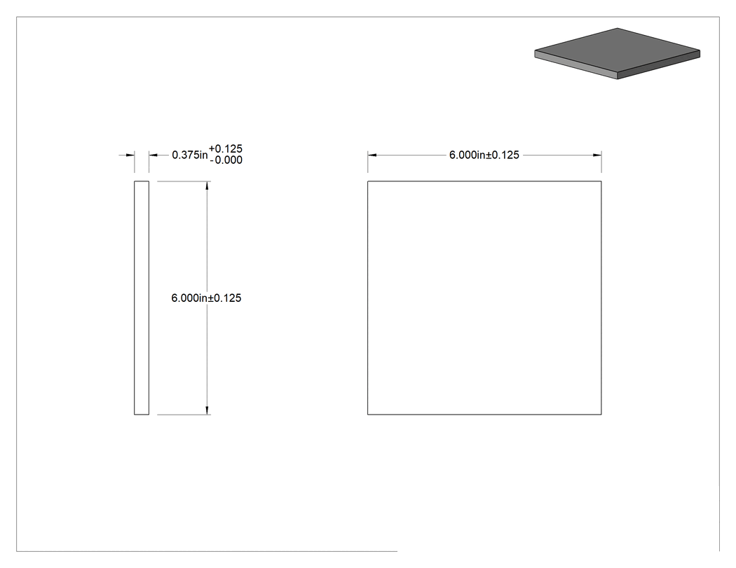 Teknik Çizim - Rigid Cam Dolgulu Delrin® Asetal Reçine, Levha, 6" x 6" x 3/8"