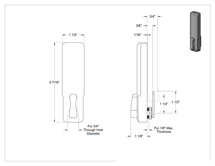 Teknik Çizim - Ortak Kullanımlı Kombinasyonlu Kam Kilidi, 1/8" Maksimum Kalınlık için