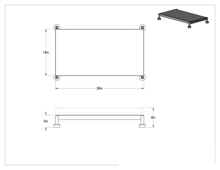 Teknik Çizim - Yorgunluk Önleyici Çalışma Platformu, 5"-8" Yükseklik x 36" Genişlik x 19" Derinlik Toplam