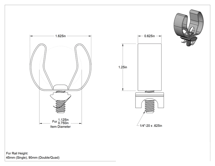 Teknik Çizim - T-Yivli Çerçeve, Gerginlik Tutucu Alet Tutucu, Kaplamalı, 45 mm Yüksekliğinde Ray, 1.63" Genişlik