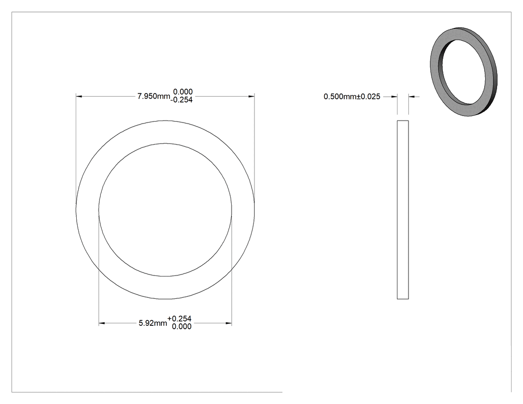 Teknik Çizim - Kalıplar için Şimler, 18-8 Paslanmaz Çelik, 8 mm Dış Çap, 0.5 mm Kalınlık