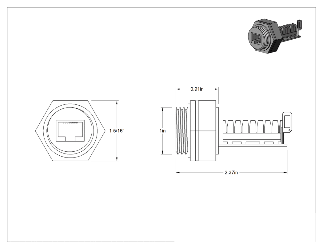 Teknik Çizim - Islak Ortam Veri Kablosu, 110 Punch-Down Bağlantılı Vidalı RJ45 Soket