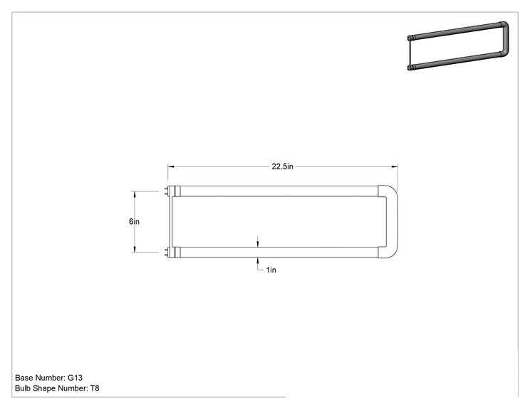 Teknik Çizim - Ampul, T8, U Şeklinde, 22-1/2" Toplam Uzunluk, 32W Eşdeğeri, 5000K, LED