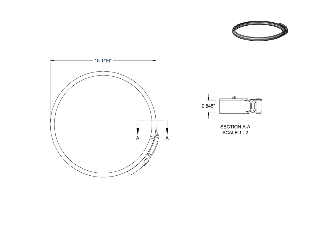 Teknik Çizim - 10 ve 16 Galon Kapasiteli Variller için Leverlock Kilitleme Halkası