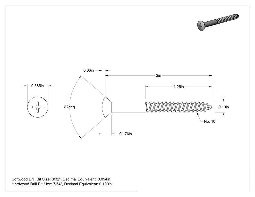 Teknik Çizim - Ahşap için Phillips Oval Başlı Vidalar, Pirinç, 10 Numaralı Vida Boyutu, 2" Uzunluk