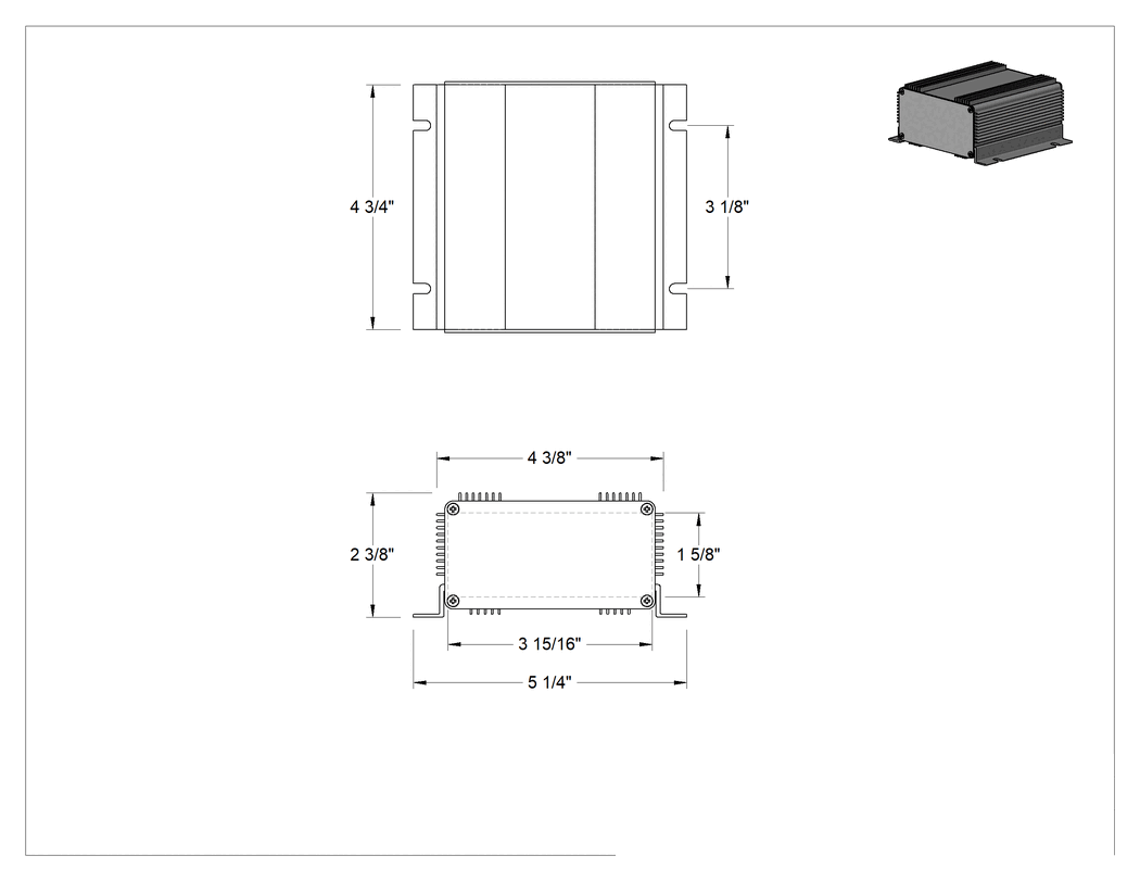 Teknik Çizim - Isı Dağıtıcı Devre Kartı Muhafazası, 4-3/4" Yükseklik x 4-3/8" Genişlik x 2-3/8" Derinlik, Siyah