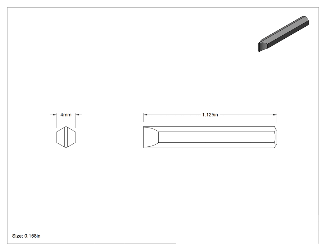 Teknik Çizim - 0.158" Oluklu Uç, 4 mm Altıgen Şaft