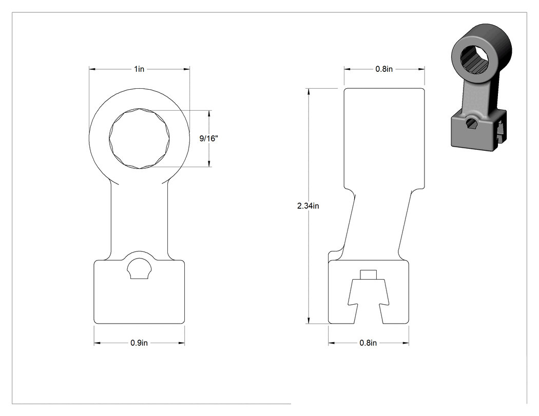 Teknik Çizim - 9/16" Tahrik Boyutu, Değiştirilebilir Başlıklı Tork Anahtarı için Cırcırsız Kutu Başlık