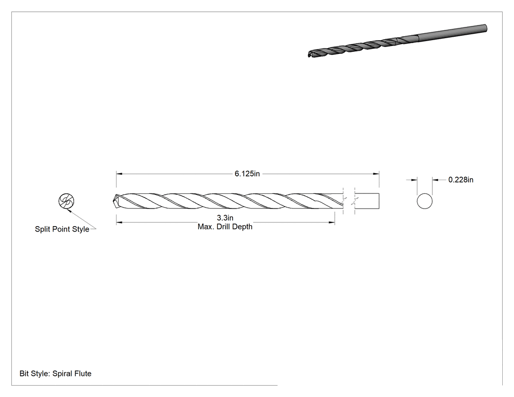 Teknik Çizim - Uzatılmış Uzunluklu Kobalt Çelik Matkap Ucu, Kaplamasız, 1 numara Boyut, 6-1/8" Toplam Uzunluk