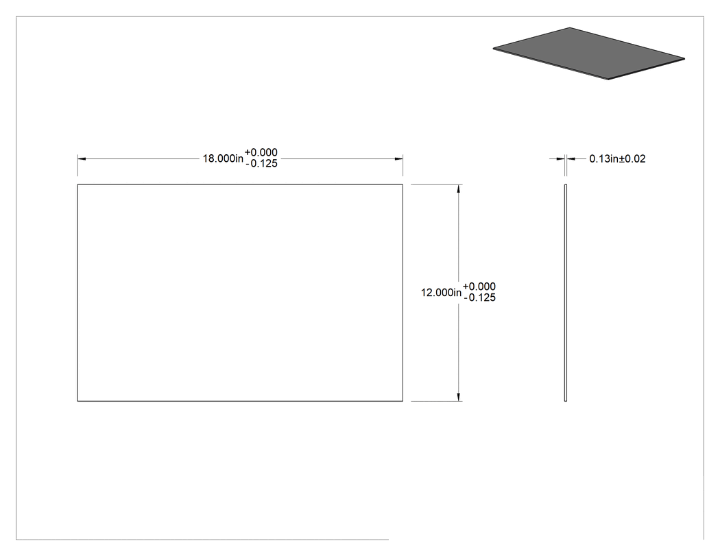Teknik Çizim - Şeffaf Çizilmeye ve UV Işınlarına Dayanıklı Döküm Akrilik Levha, Mil-P-5425 Sertifikalı, 12" x 18" x 1/8"
