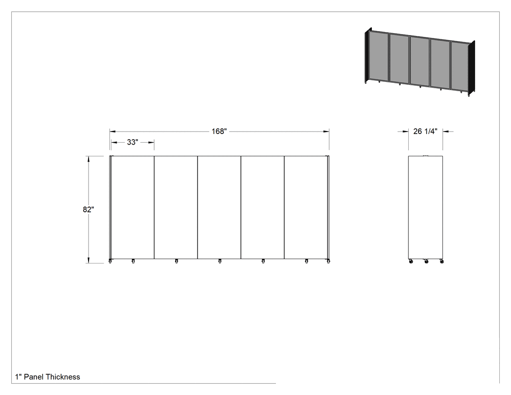 Teknik Çizim - Şeffaf Bölme Paneli, Katlanabilir, Yivli Panel, 3-14 fit Genişlik x 7 fit Toplam Yükseklik