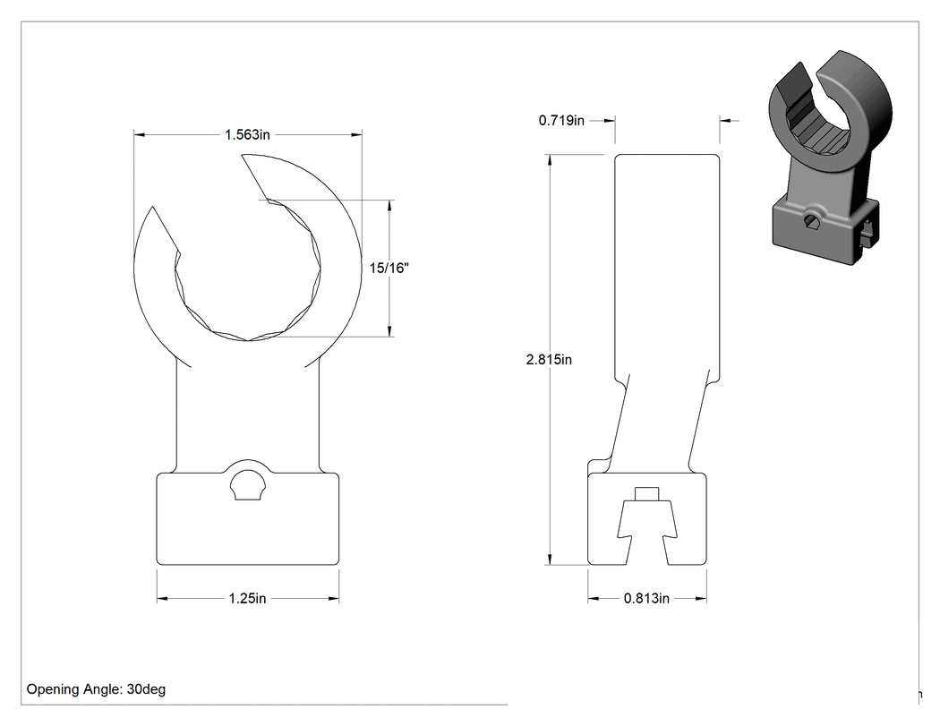 Teknik Çizim - Değiştirilebilir Başlıklı Tork Anahtarı için 15/16" Boyutlu 12 Uçlu Sure-Grip Açık Uçlu Başlık