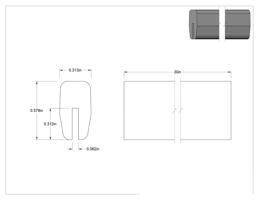 Teknik Çizim - İletken, 1/16" Genişlik x 5/16" İç Yükseklik, 2-1/2 Fit Uzunlukta Kauçuk Kenar Çıtası