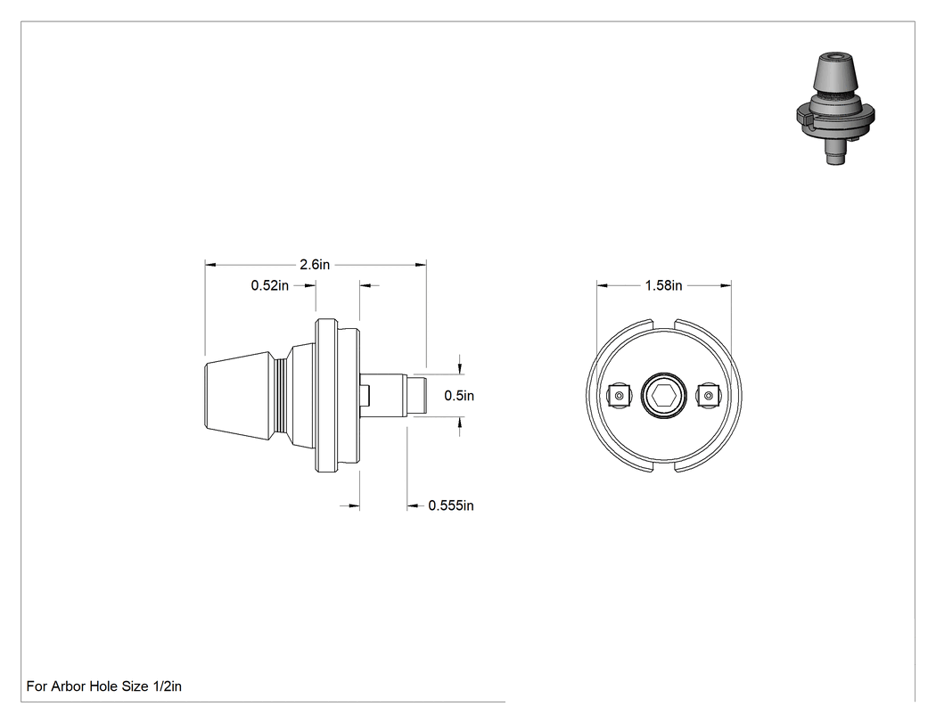 Teknik Çizim - Yüzey Freze Tutucusu, R8 Hızlı Değiştirilebilir Alet Tutucu için, 1/2" Burun Çapı