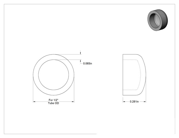 Teknik Çizim - Paslanmaz Çelik Borular için 316/316L Paslanmaz Çelik Alın Kaynaklı Bağlantı Parçası, 1/2" Dış Çaplı Boru için Parlatılmış Kapak