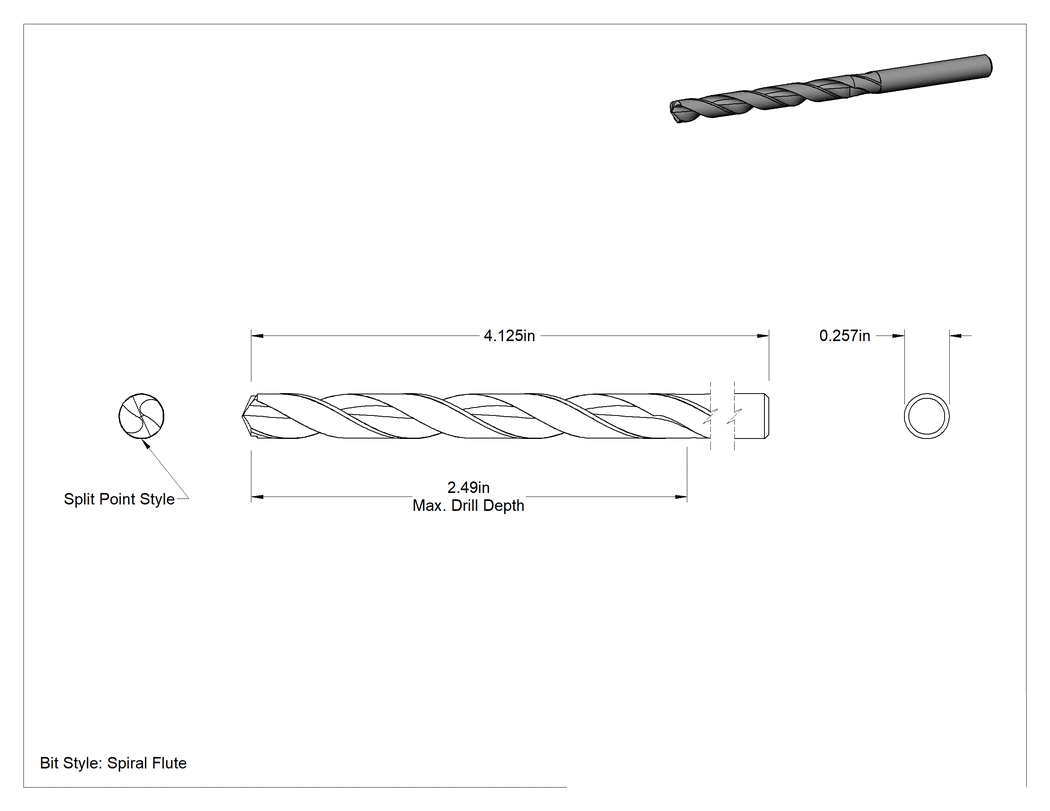 Teknik Çizim - TiN Kaplı Yüksek Hız Çeliği Matkap Ucu, Jobber, F Uç Ölçüsü, 4-1/8" Toplam Uzunluk