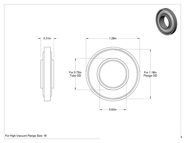 Teknik Çizim - 3/4 inç Dış Çaplı Hızlı Kelepçeli Yüksek Vakum Bağlantı Parçası için Alüminyum Dış Halkalı O-Ring