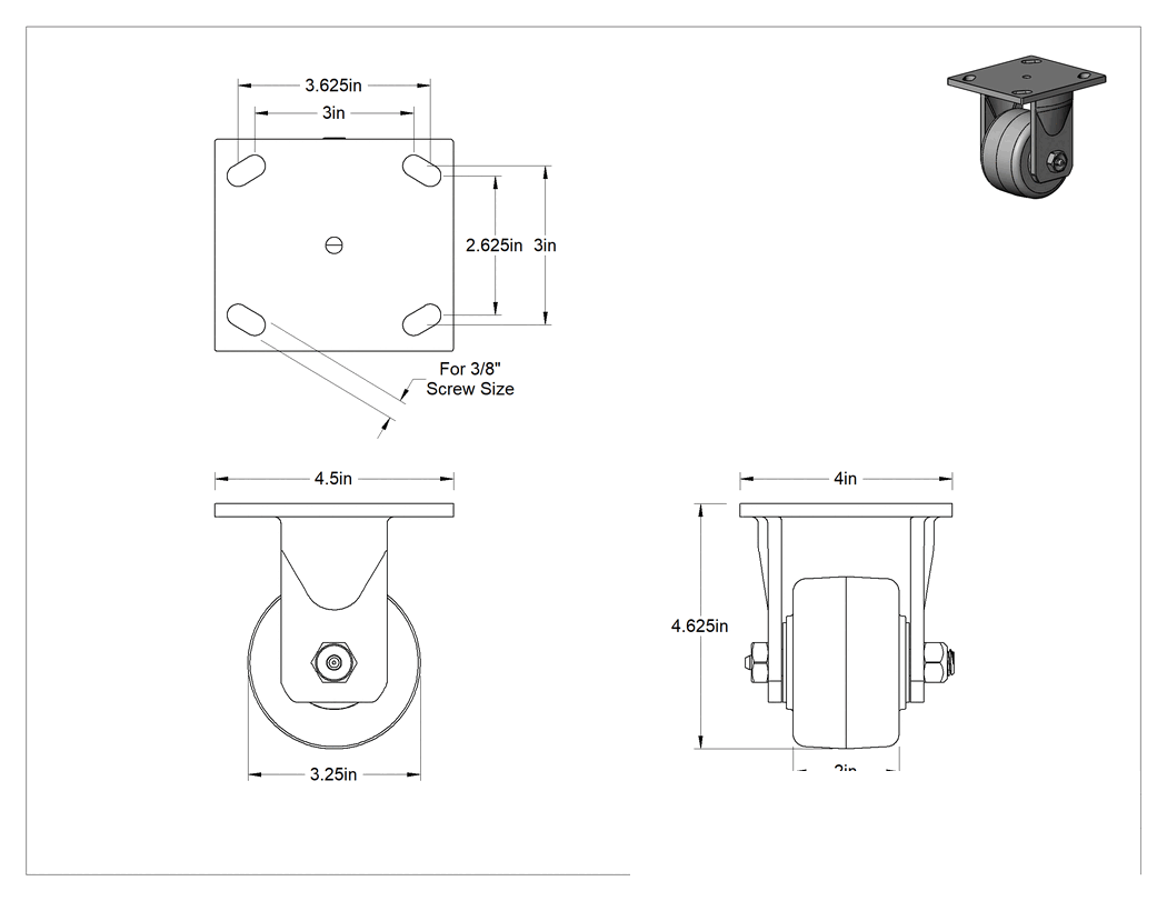 Teknik Çizim - Yüksek Kapasiteli Gladiator Tekerlek, 3-1/4" Çaplı Fenolik Tekerlekli Sert