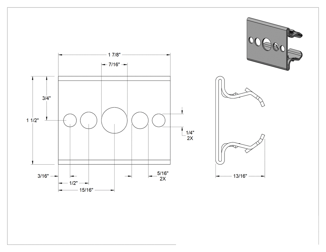 Teknik Çizim - Gömme Dikme Montaj Askısı, 13/16" için, 1-5/8", 2-7/8", 3-1/4" Kanal Yüksekliği