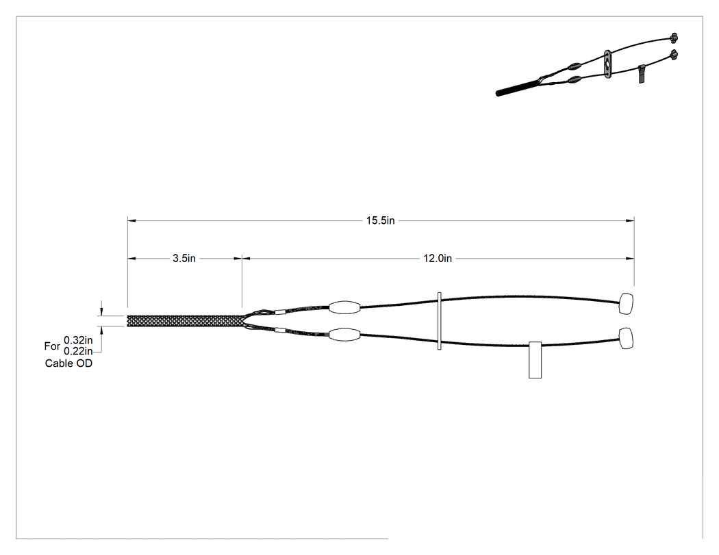 Teknik Çizim - Kablo Destek Tutacağı, 0.22" ila 0.32" Kablo Dış Çapı için, Kendinden Sıkışan