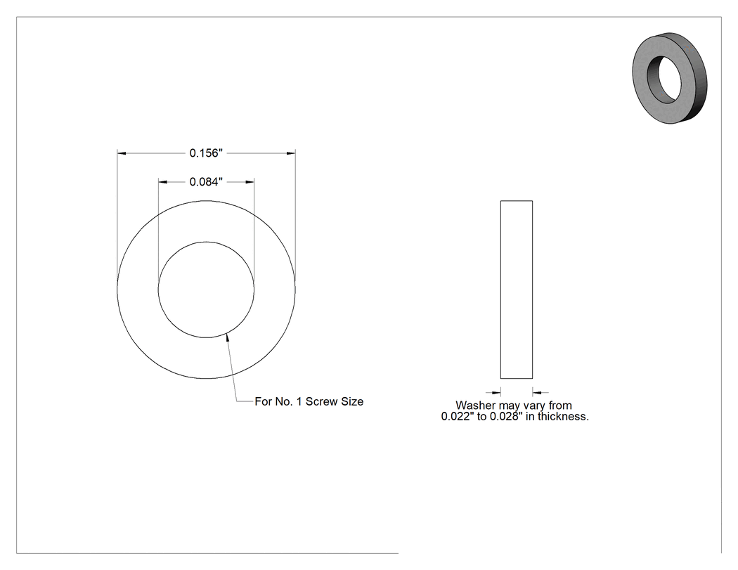 Teknik Çizim - 316 Paslanmaz Çelik ASME Pul, 1 Numaralı Vida Boyutu için, Dar ASME Tanımı