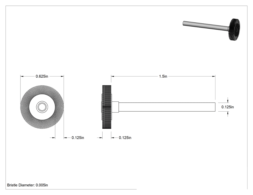 Teknik Çizim - Saplı Çelik Tekerlek Fırçası, 5/8" Çap, 1/8" Kalınlık