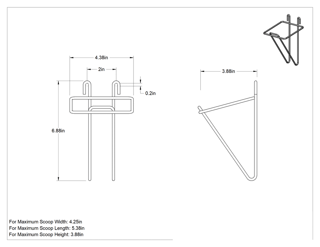 Teknik Çizim - Kepçe Tutucu, 4-1/4" Genişlik x 6" Uzunluk Maksimum Kepçe için