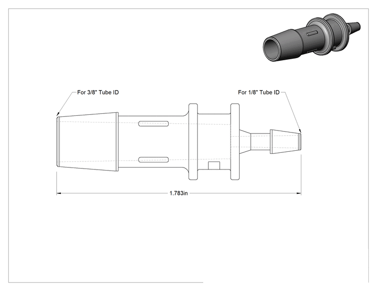 Teknik Çizim - Hava ve Su için Sıkı Sızdırmaz Tırnaklı Boru Bağlantı Parçası, 3/8" x 1/8" Boru İç Çapı için Naylon Düz Redüktör, Beyaz
