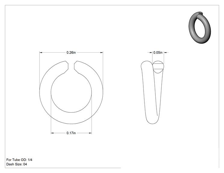 Teknik Çizim - O-Ring Yüz Contalı Bağlantı Parçası, Lehim Halkası, 1/4" Boru Dış Çapı için