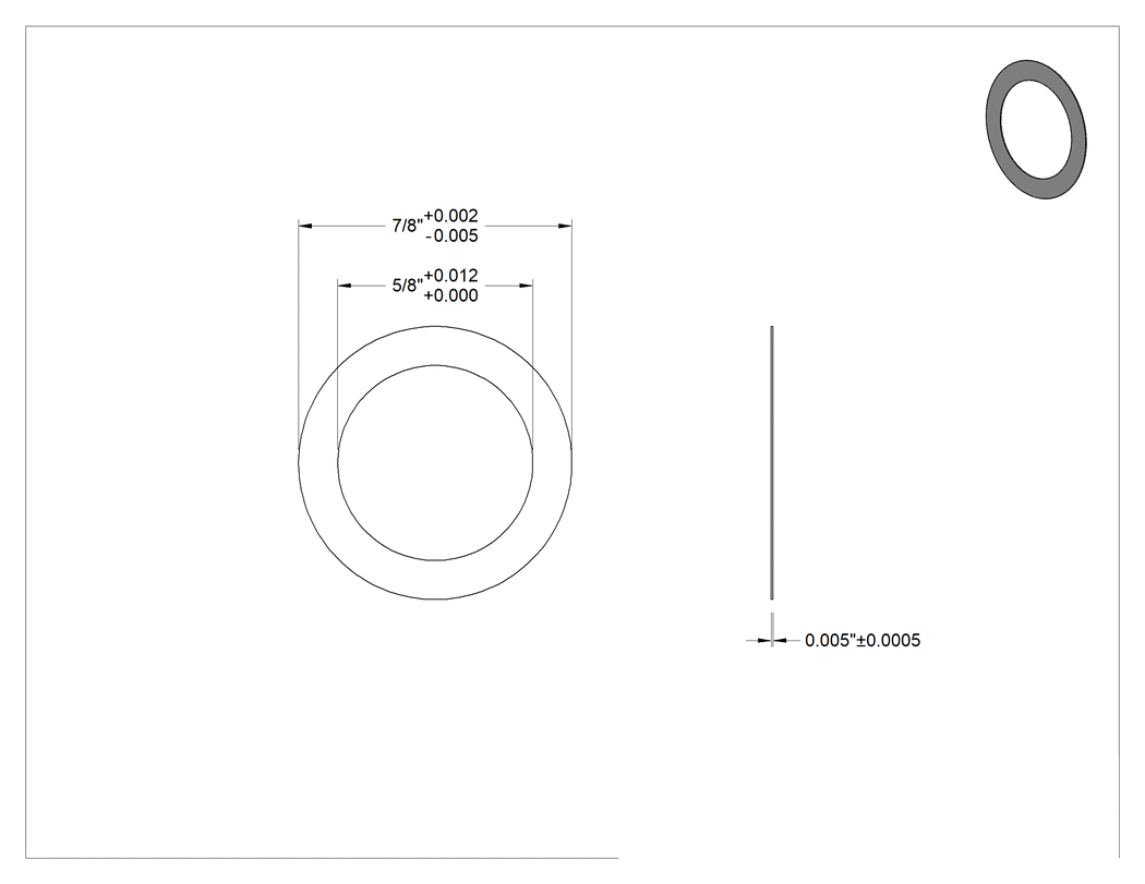 Teknik Çizim - 1074-1095 Yaylı Çelik Şimler, 5/8" Çaplı Vida Omzunu Kısaltmak için, 0.005" Kalınlık
