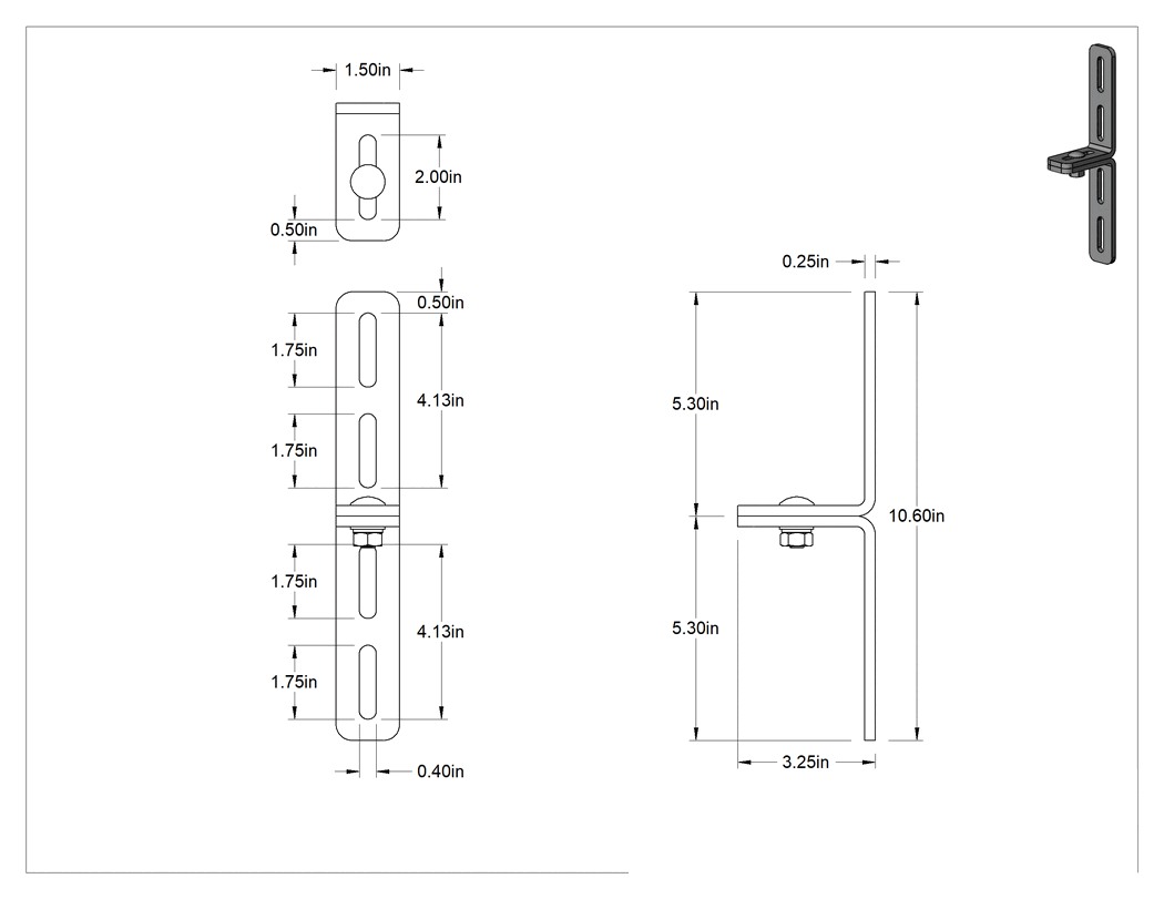 Teknik Çizim - 3-1/4" x 10-5/8" x 1/4" İki Parçalı L-Braket