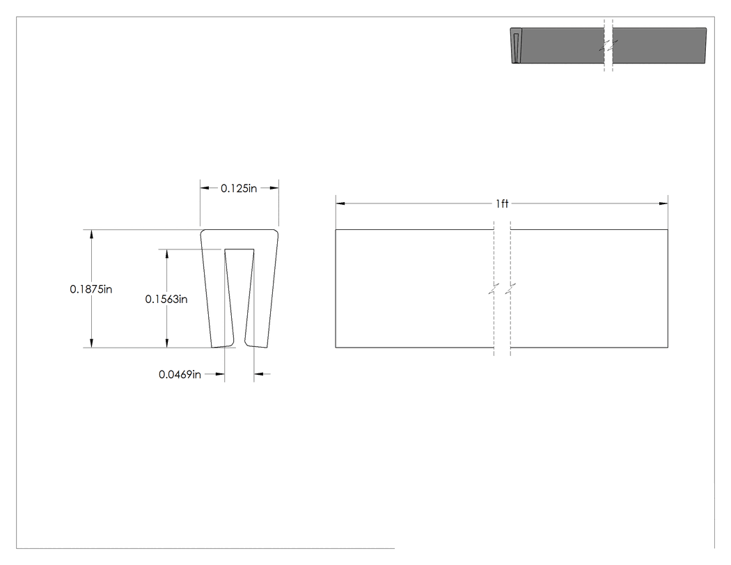 Teknik Çizim - Polietilen Plastik Kenar Çıtası, 3/64" Genişlik x 5/32" İç Yükseklik